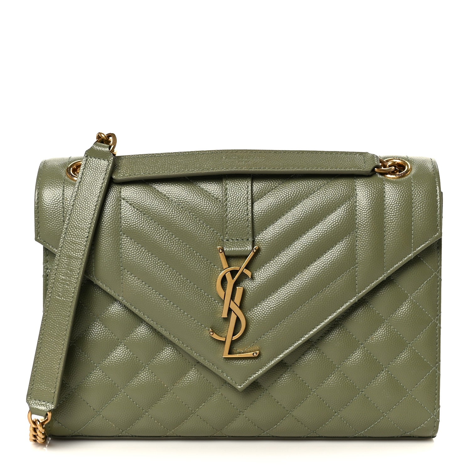Saint Laurent Grain De Poudre Matelasse Triquilt Medium Monogram Satchel Light Sage