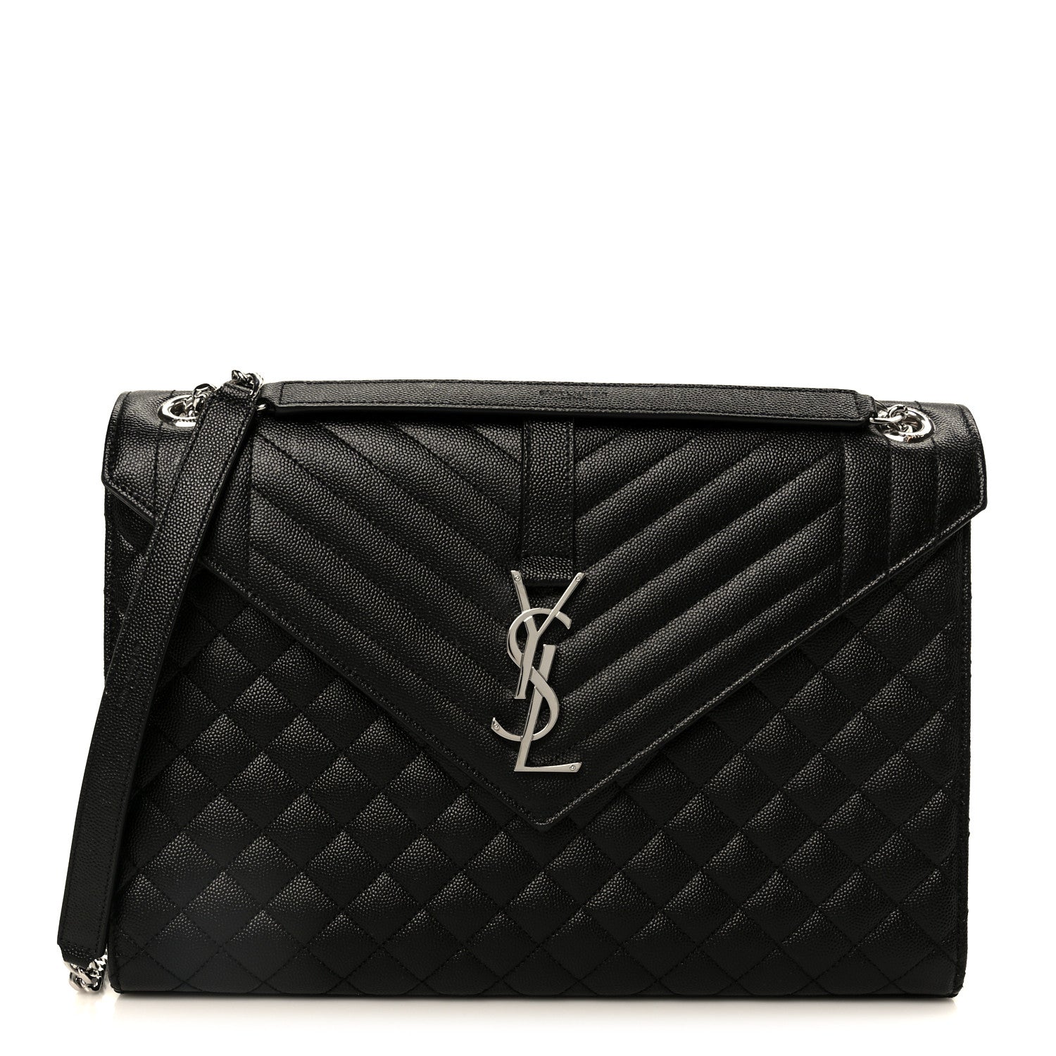 Saint Laurent Grain De Poudre Triquilt Monogram Large Satchel Black