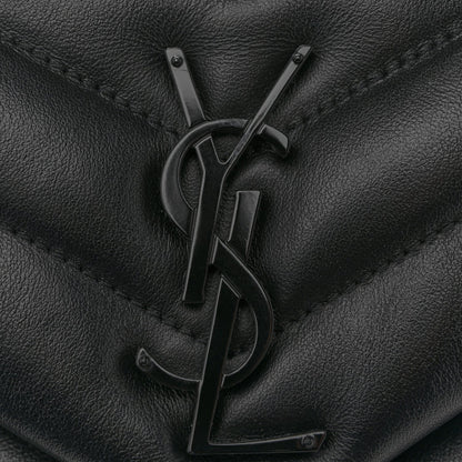 Saint Laurent Loulou Small Chevron Quilted Calfskin Chain Satchel Black