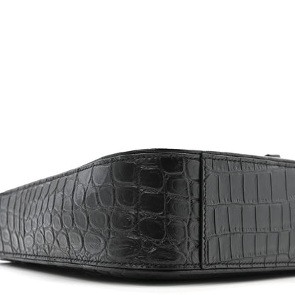 Saint Laurent Calfskin Crocodile Embossed Le 5 A 7 Hobo Bag Black