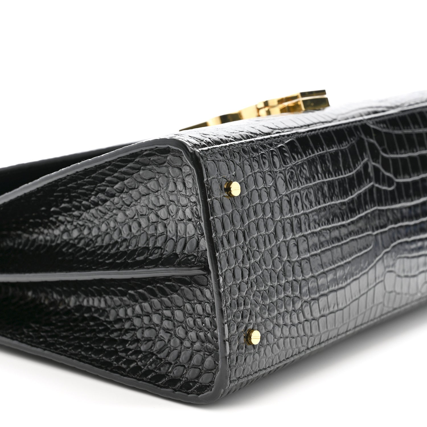 Saint Laurent Cassandra Medium Top Handle Bag Crocodile Embossed Calfskin Black