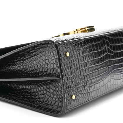 Saint Laurent Cassandra Medium Top Handle Bag Crocodile Embossed Calfskin Black