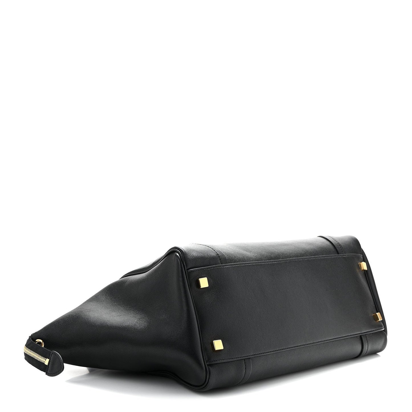 Celine black leather tote with gold hardware, shown from the corner