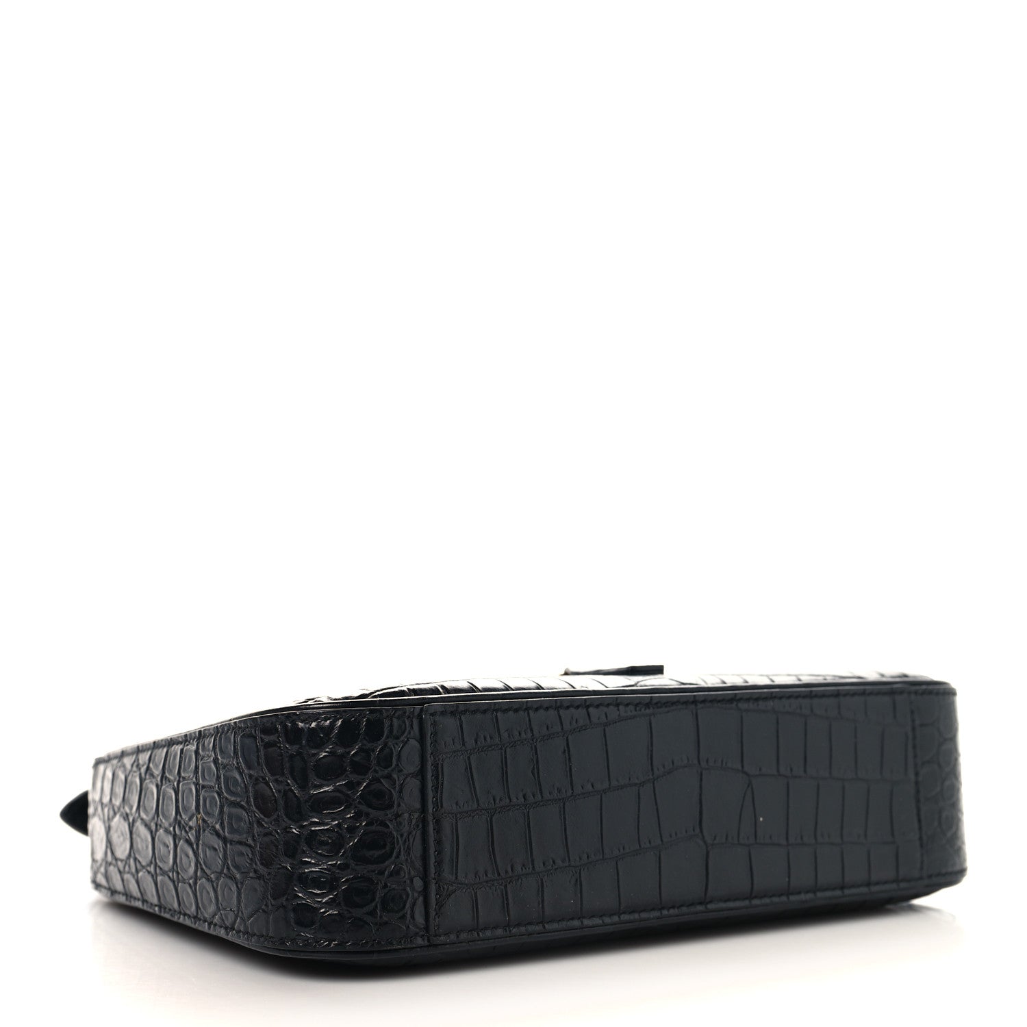 SAINT LAURENT Calfskin Crocodile Embossed Le 5 A 7 Hobo Shoulder Bag Black