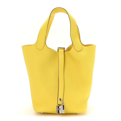Taurillon Clemence Picotin Lock 18 PM Lime Leather Tote