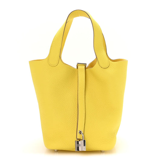 Taurillon Clemence Picotin Lock 18 PM Lime Leather Tote