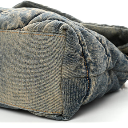 Saint Laurent Denim Quilted Medium Loulou Puffer Monogram Chain Satchel Blue Cinnamon