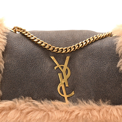 Saint Laurent Shearling Calfskin Small Reversible Monogram Kate Satchel Ecru Dark Brown