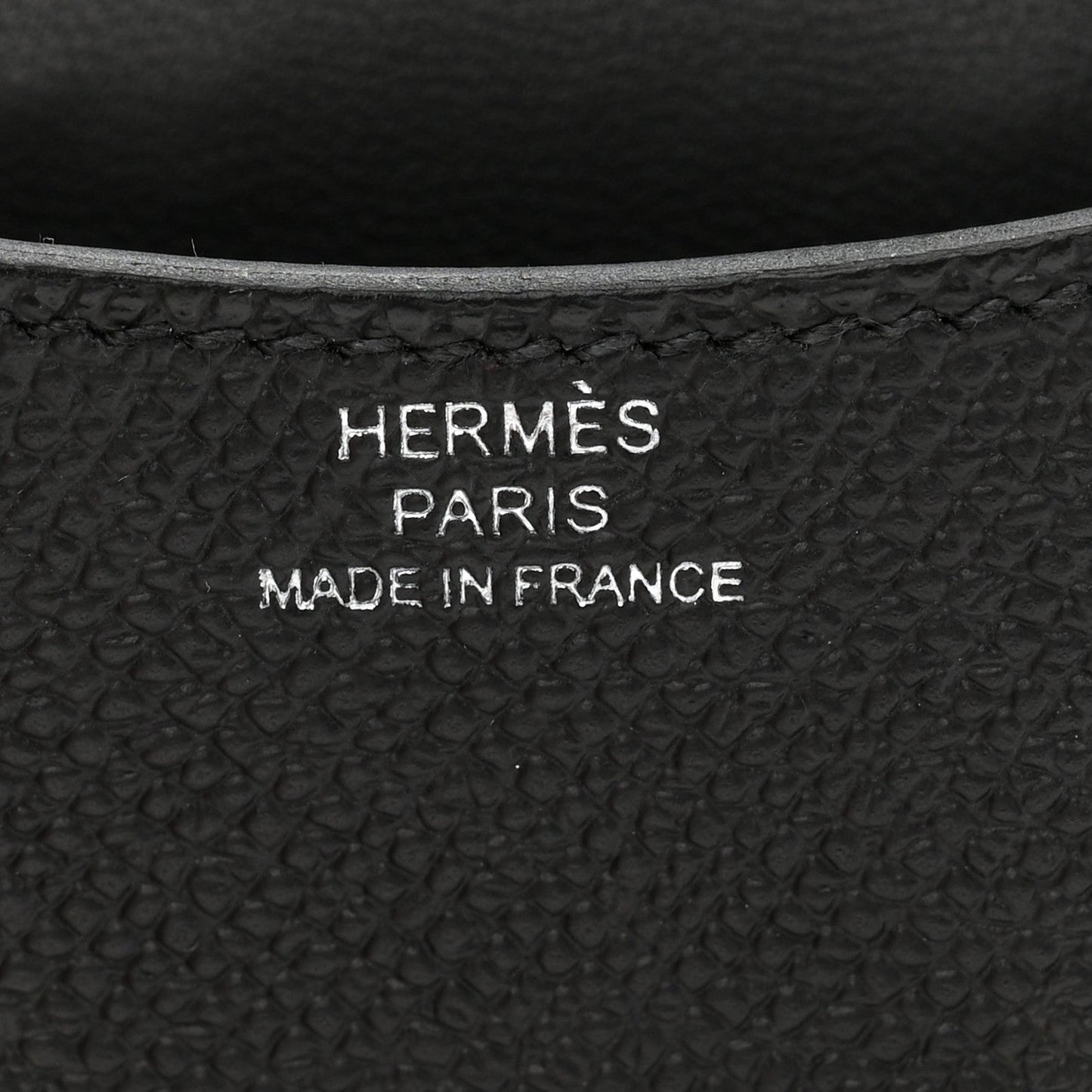 Leather lining label with HERMES PARIS MADE IN FRANCE text.
