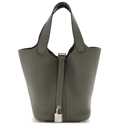 Taurillon Clemence Picotin Lock 18 PM Bucket Bag Etain