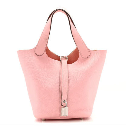 Taurillon Clemence Picotin Lock 18 PM Handbag Rose Sakura