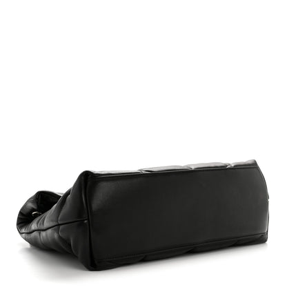 Saint Laurent Lambskin Quilted Medium Loulou Puffer Monogram Chain Satchel Black