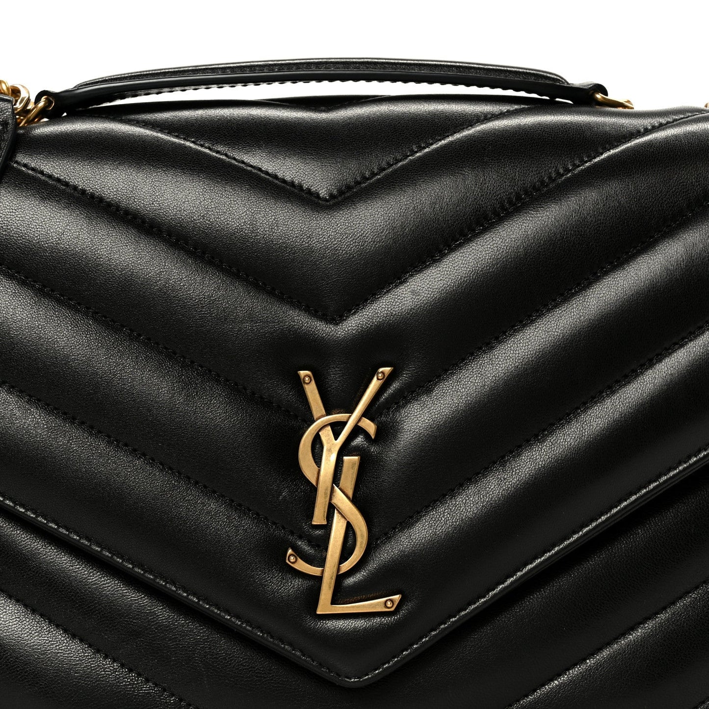Saint Laurent Lambskin Chevron Quilted Large LouLou Shoulder Bag Black