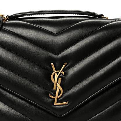 Saint Laurent Lambskin Chevron Quilted Large LouLou Shoulder Bag Black
