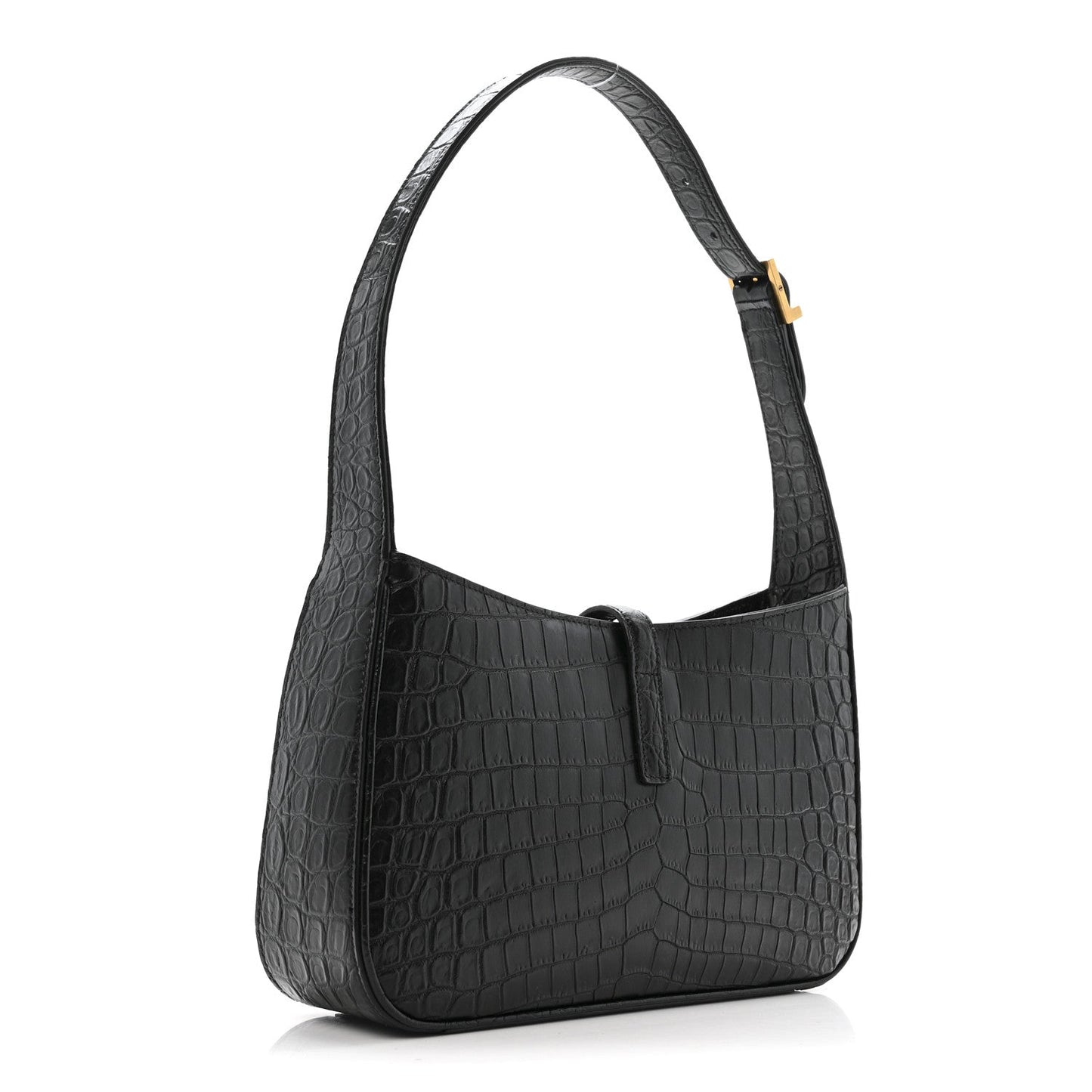 Saint Laurent Calfskin Crocodile Embossed Le 5 A 7 Hobo Bag Black
