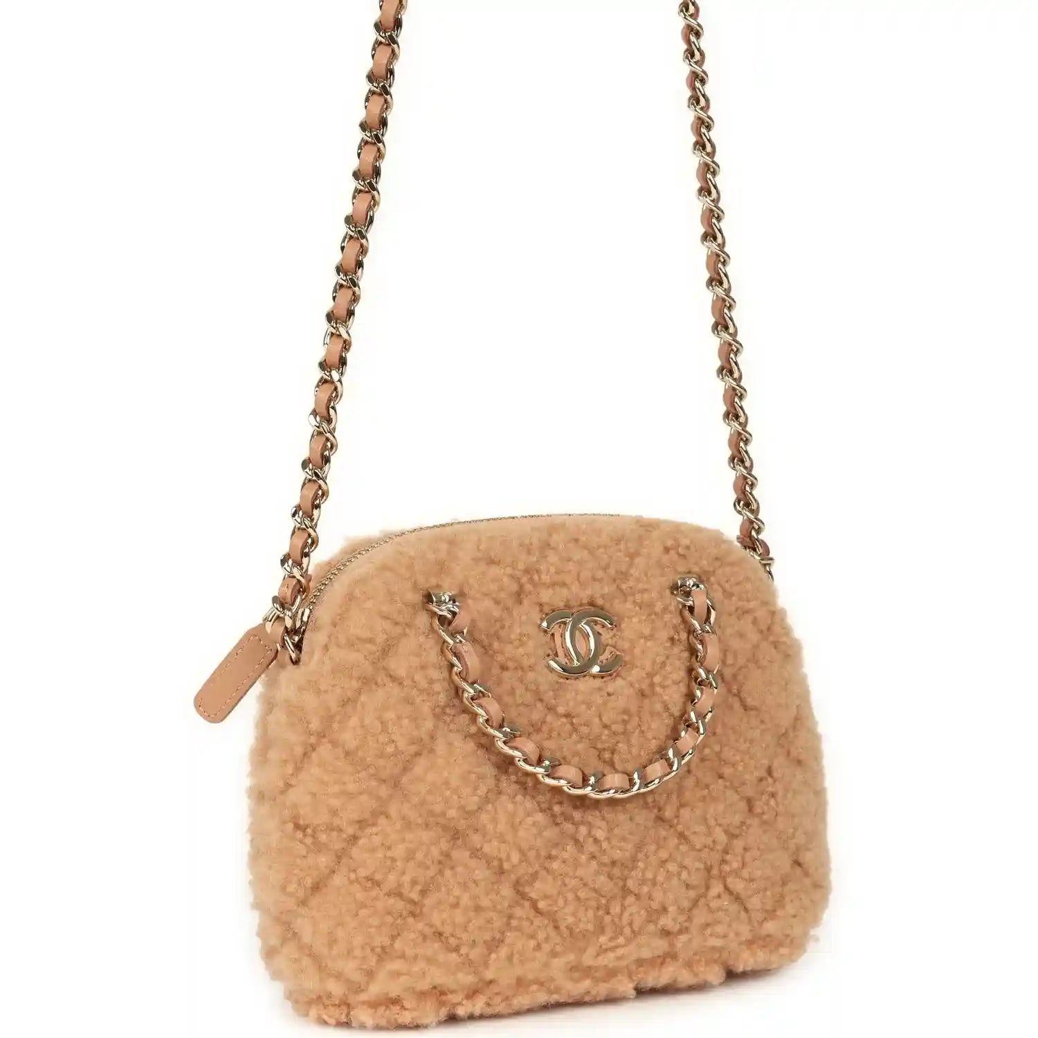 Chanel Small Coco Crossbody Bag | Beige Shearling Gold Hardware