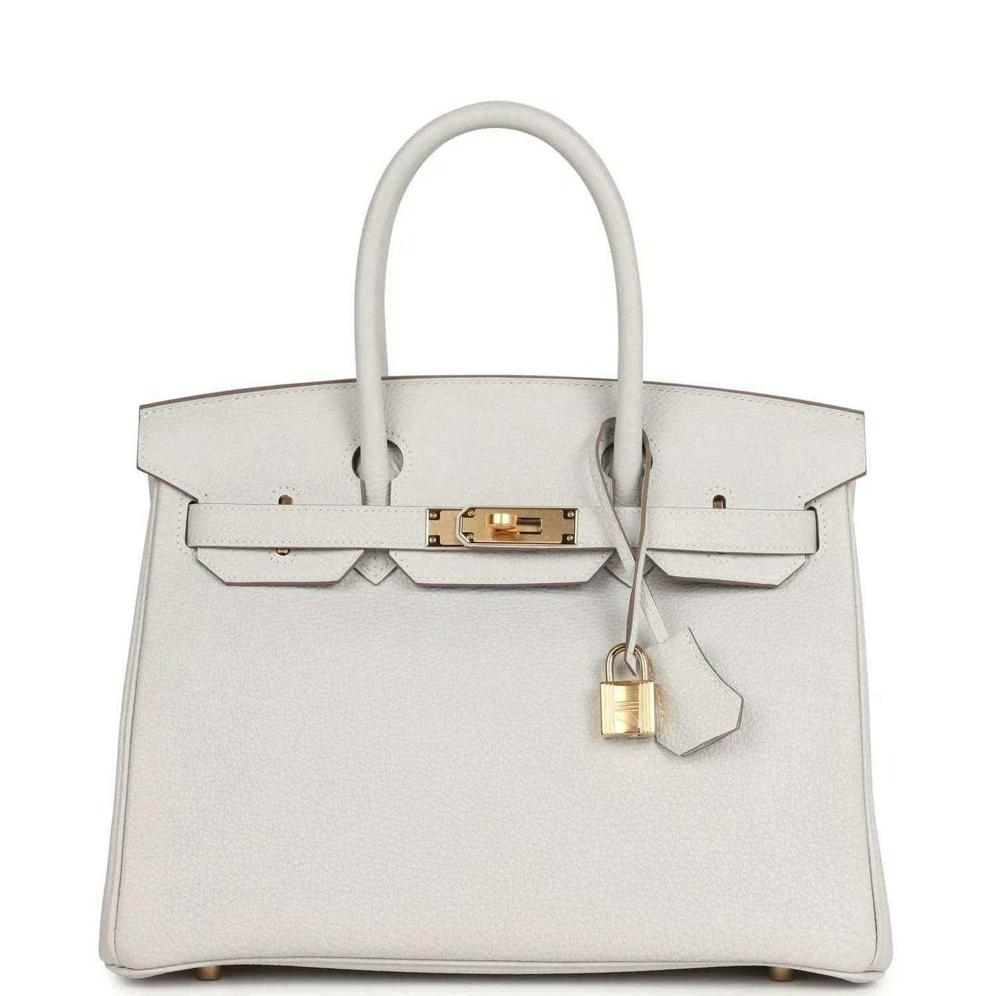 Timeless white leather handbag with gold hardware and elegant structured design.
