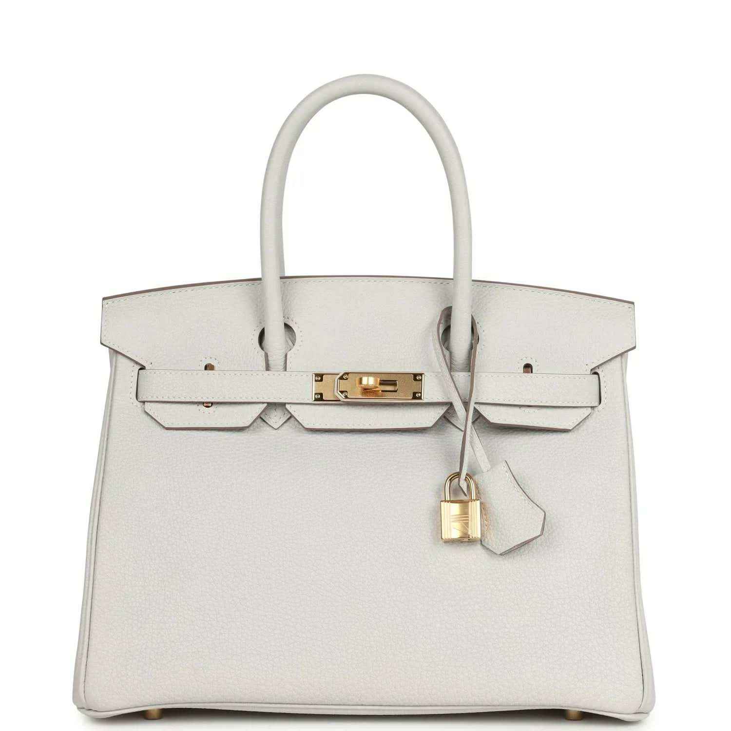 Timeless white leather handbag with gold hardware and elegant structured design.
