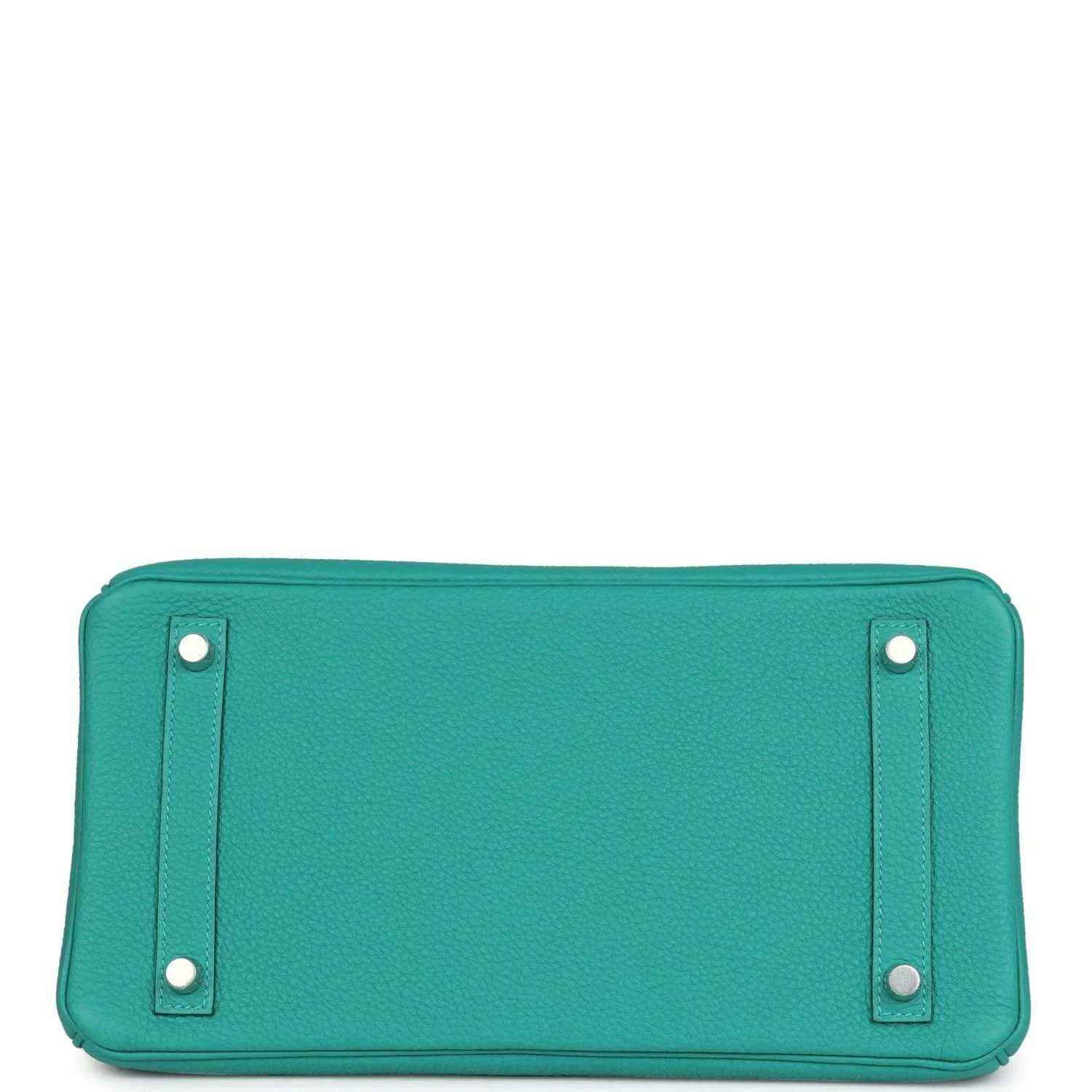 Timeless, elegant turquoise leather handbag base with refined silver-tone hardware.