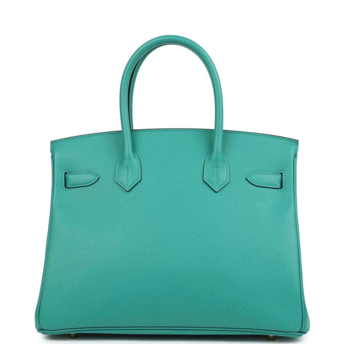 Timeless turquoise leather handbag with elegant, structured silhouette and refined finish.