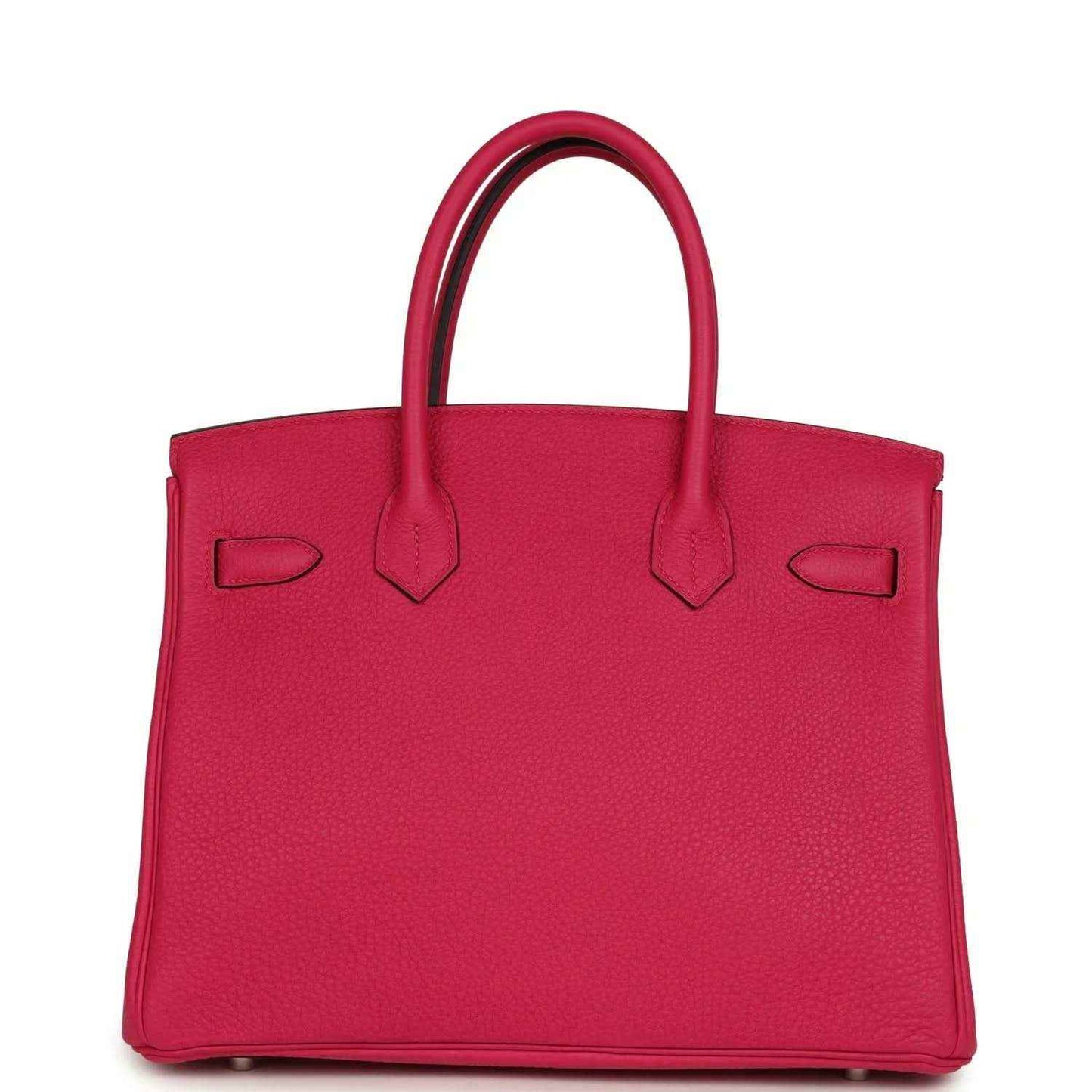 Elegant hot pink leather tote bag with timeless, sophisticated design and refined finish.