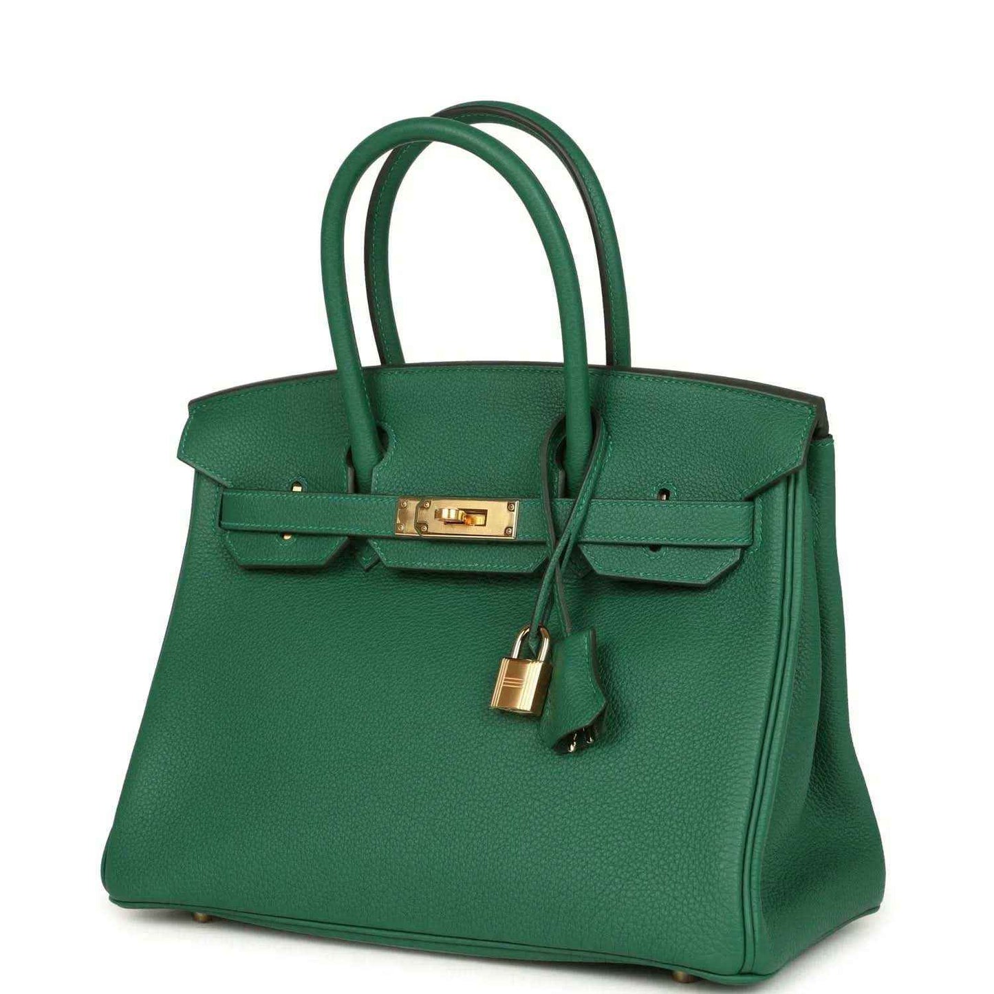 Elegant green leather handbag with gold hardware and a timeless, sophisticated design.