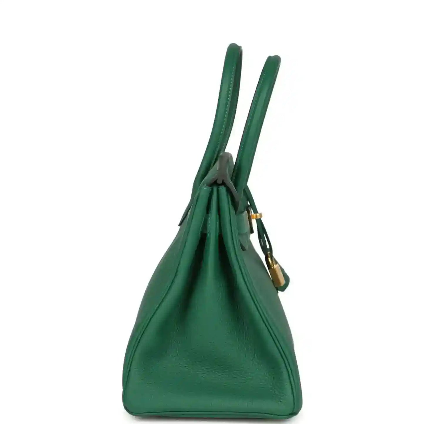 Elegant green leather handbag with gold accents, timeless and sophisticated style