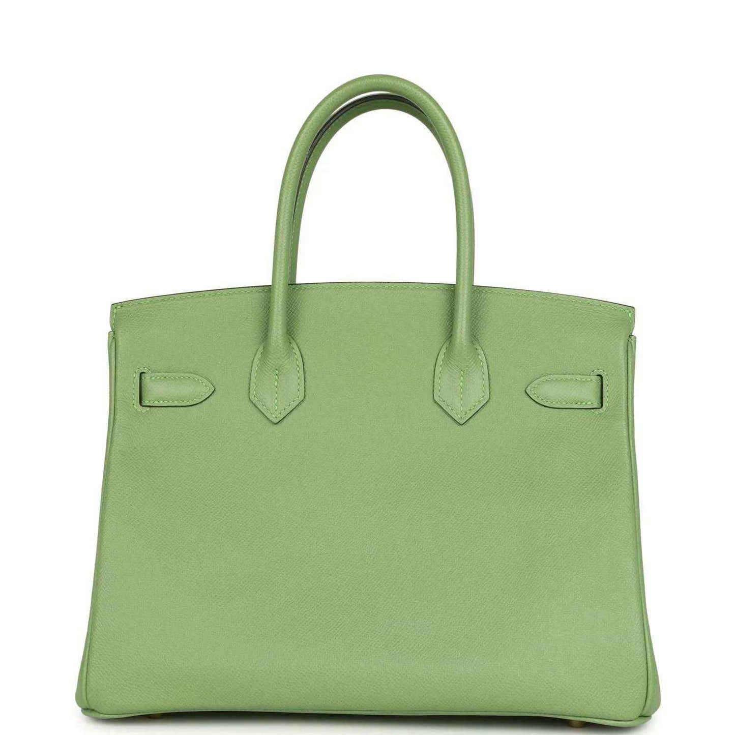 Timeless sage green leather handbag with elegant structured silhouette and top handles
