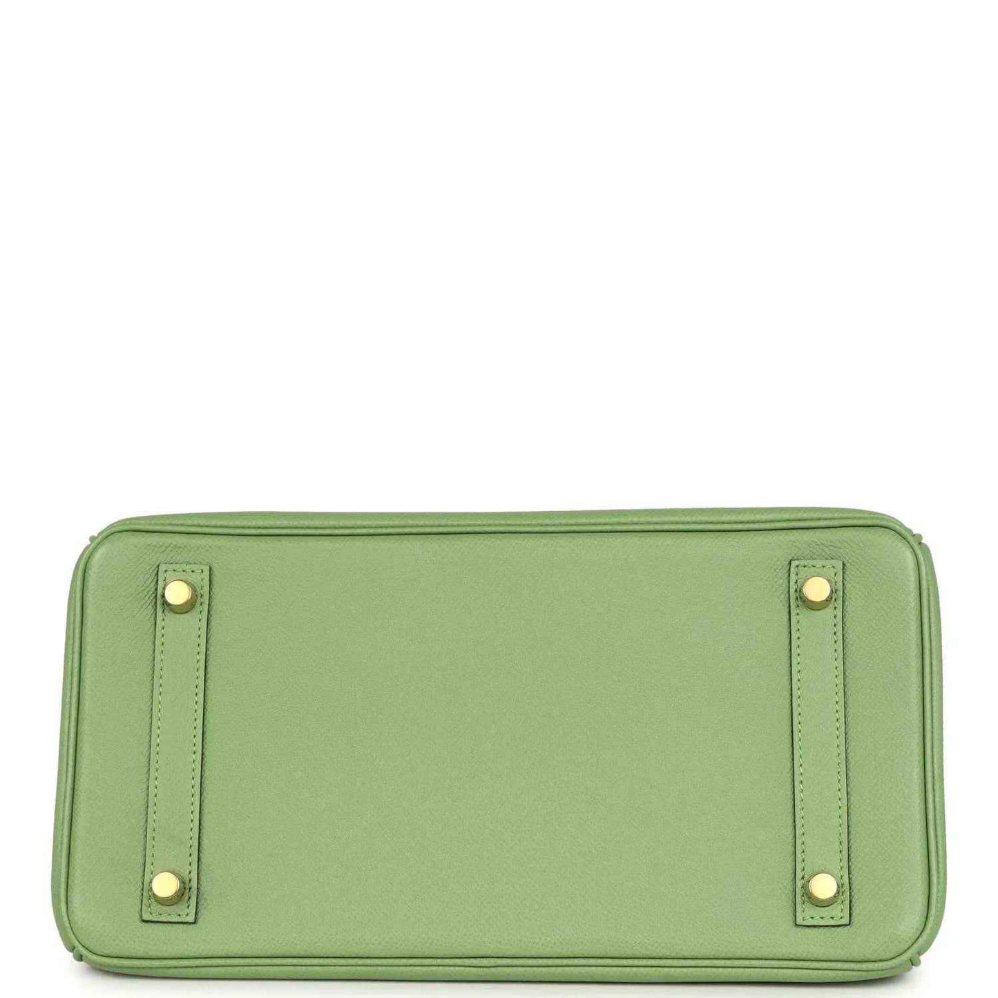 Elegant green leather handbag base with gold tone feet, refined and timeless style