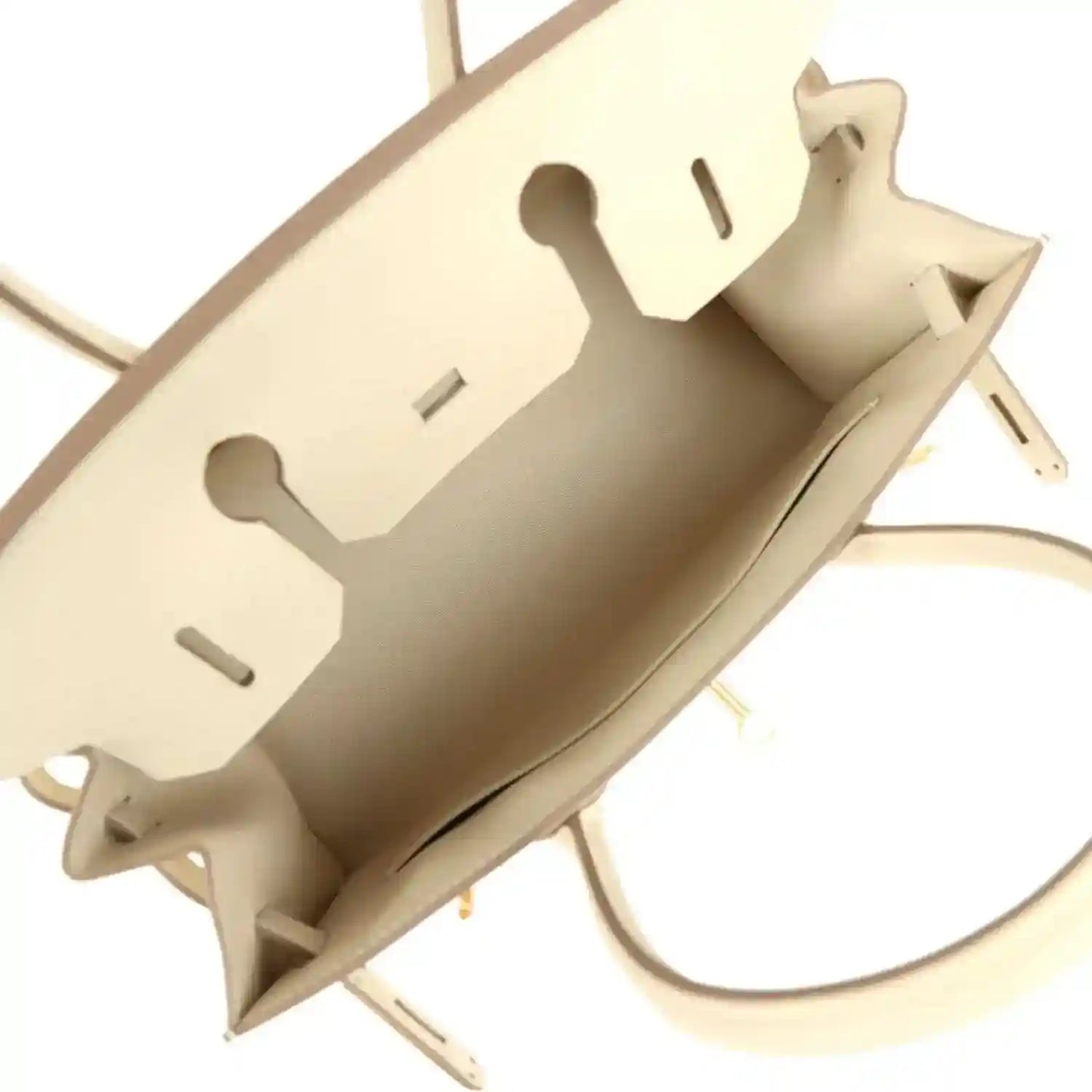 Elegant beige leather handbag with refined interior, timeless and sophisticated design