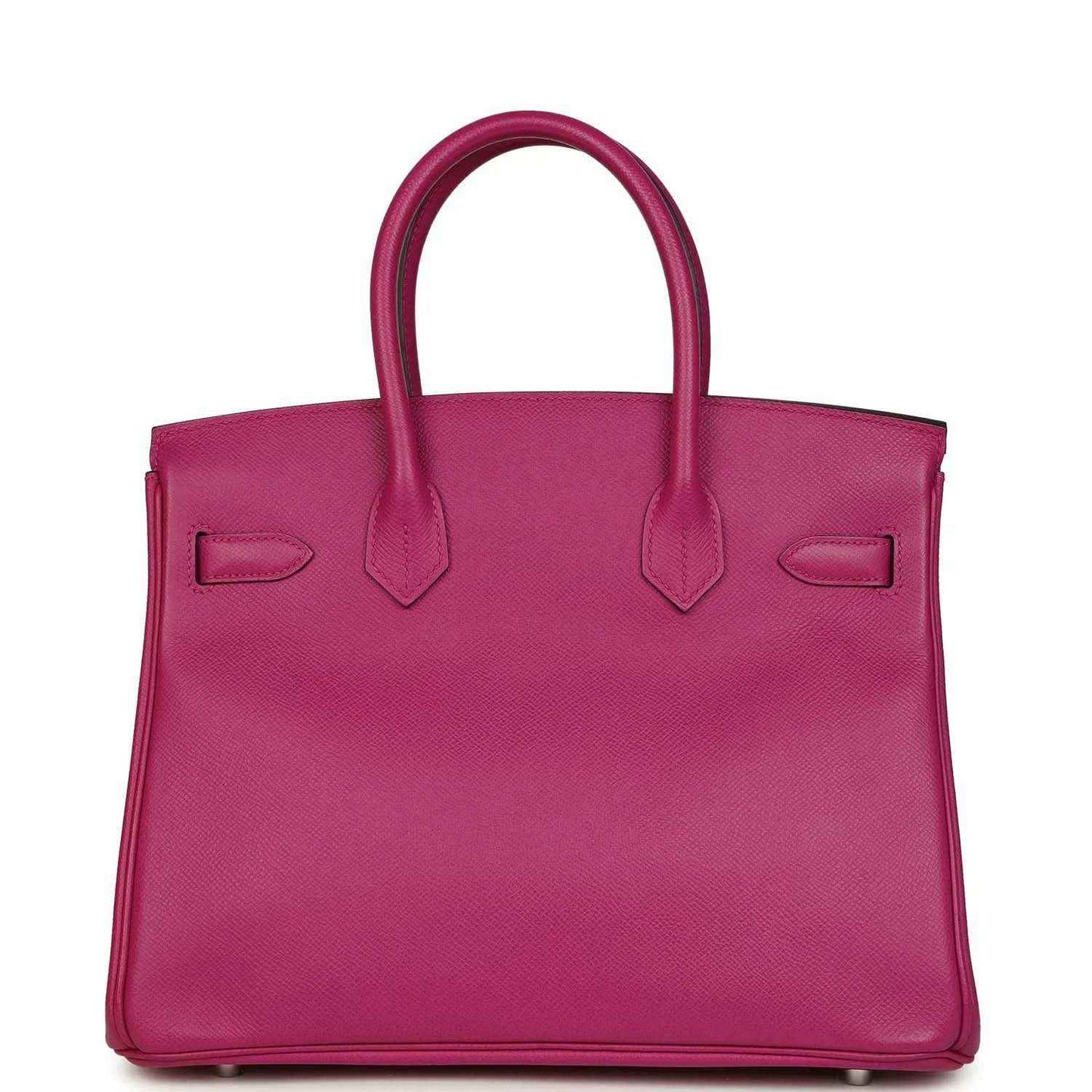 Elegant magenta leather tote handbag with a timeless, sophisticated silhouette.
