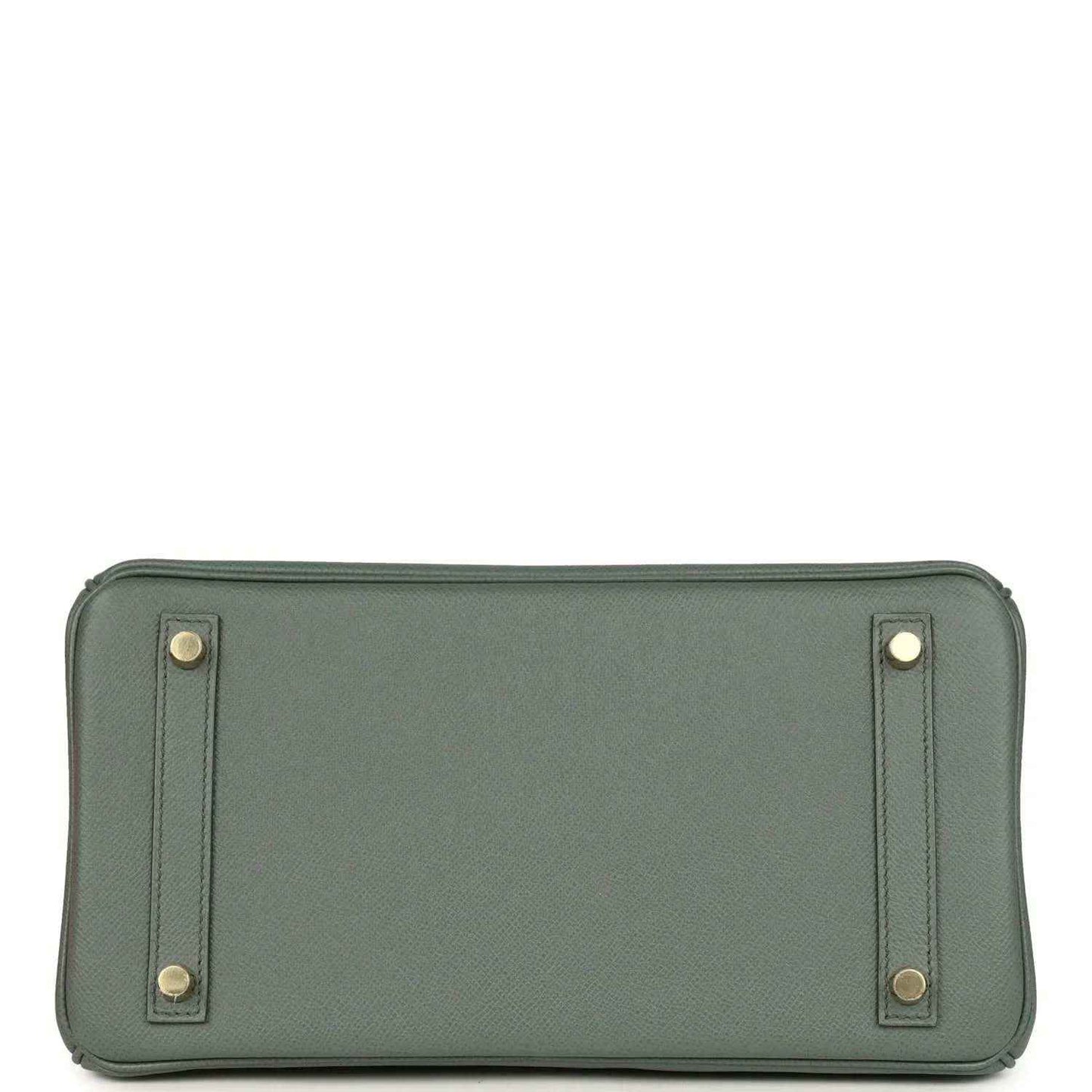 Elegant sage green leather handbag base with gold tone feet, timeless and sophisticated