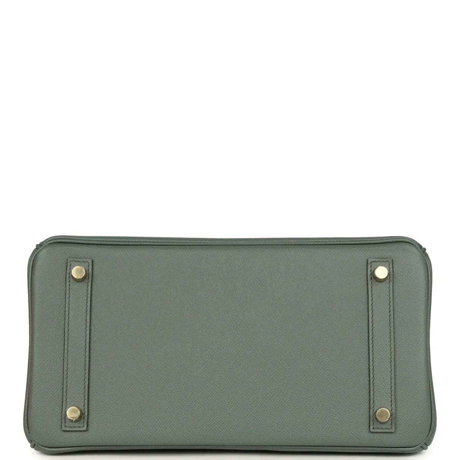 Elegant sage green leather handbag base with gold tone feet, timeless and sophisticated
