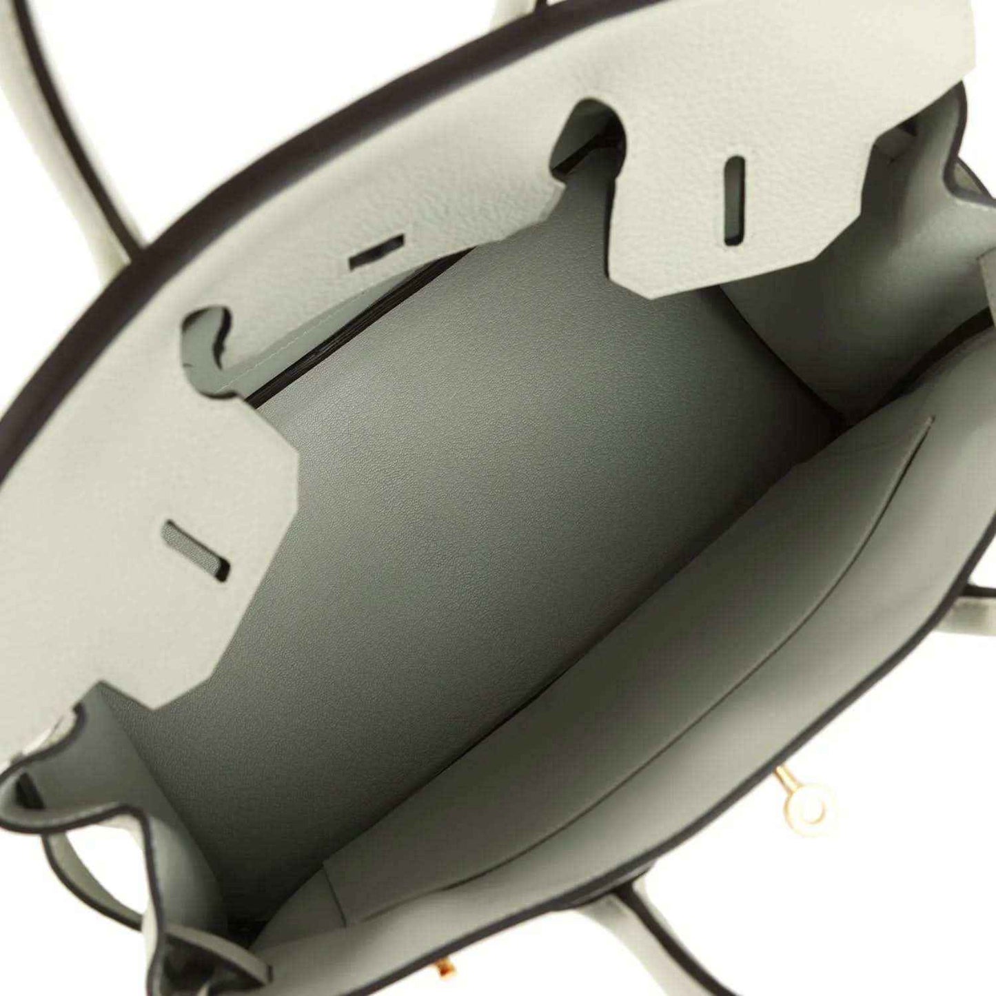 Elegant light grey leather tote bag interior, spacious and timelessly sophisticated design