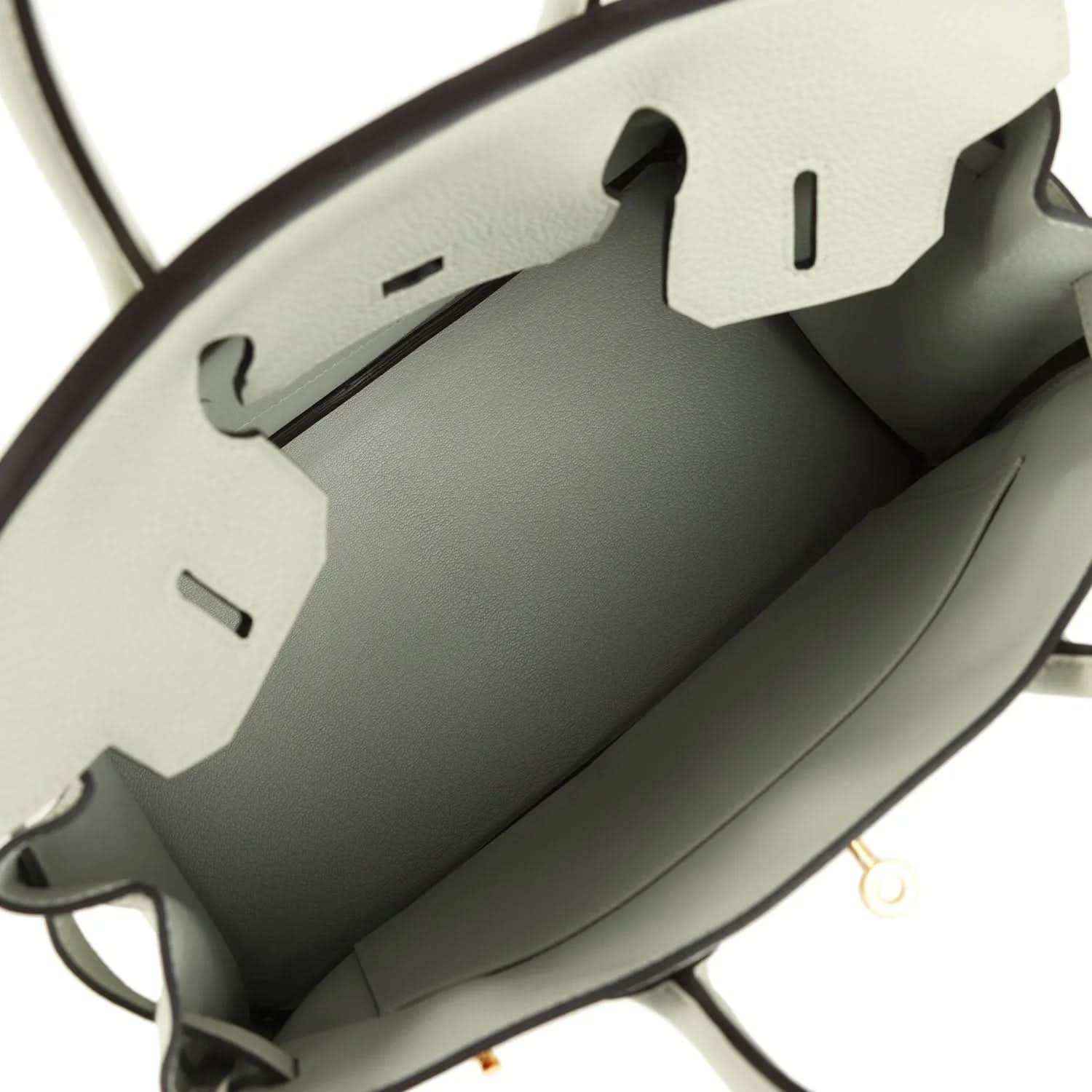 Elegant light grey leather tote bag interior, spacious and timelessly sophisticated design