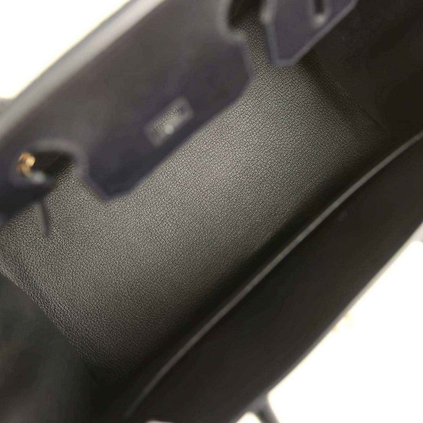 Elegant black leather handbag interior with refined, timeless and sophisticated finish