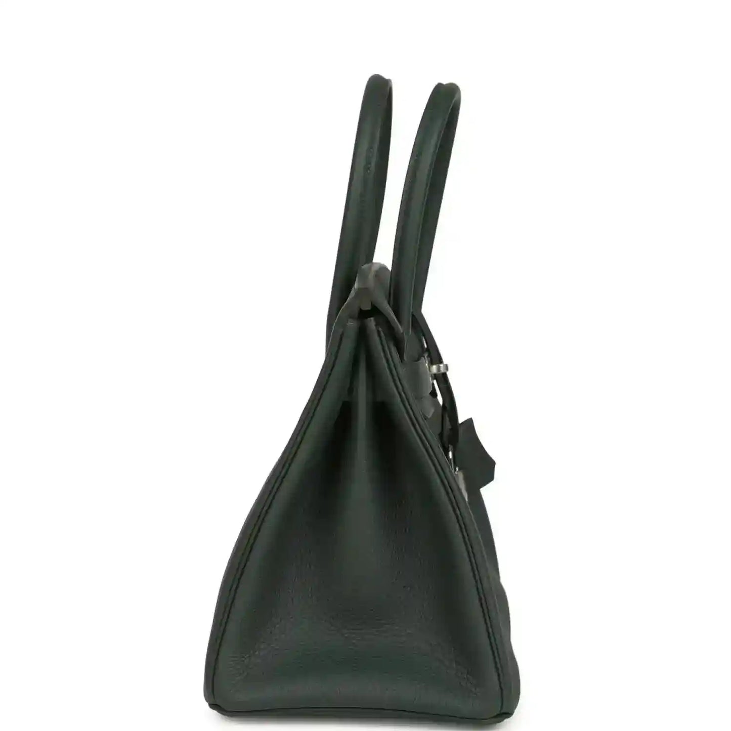 Elegant dark green leather handbag with timeless, sophisticated silhouette and sturdy handles