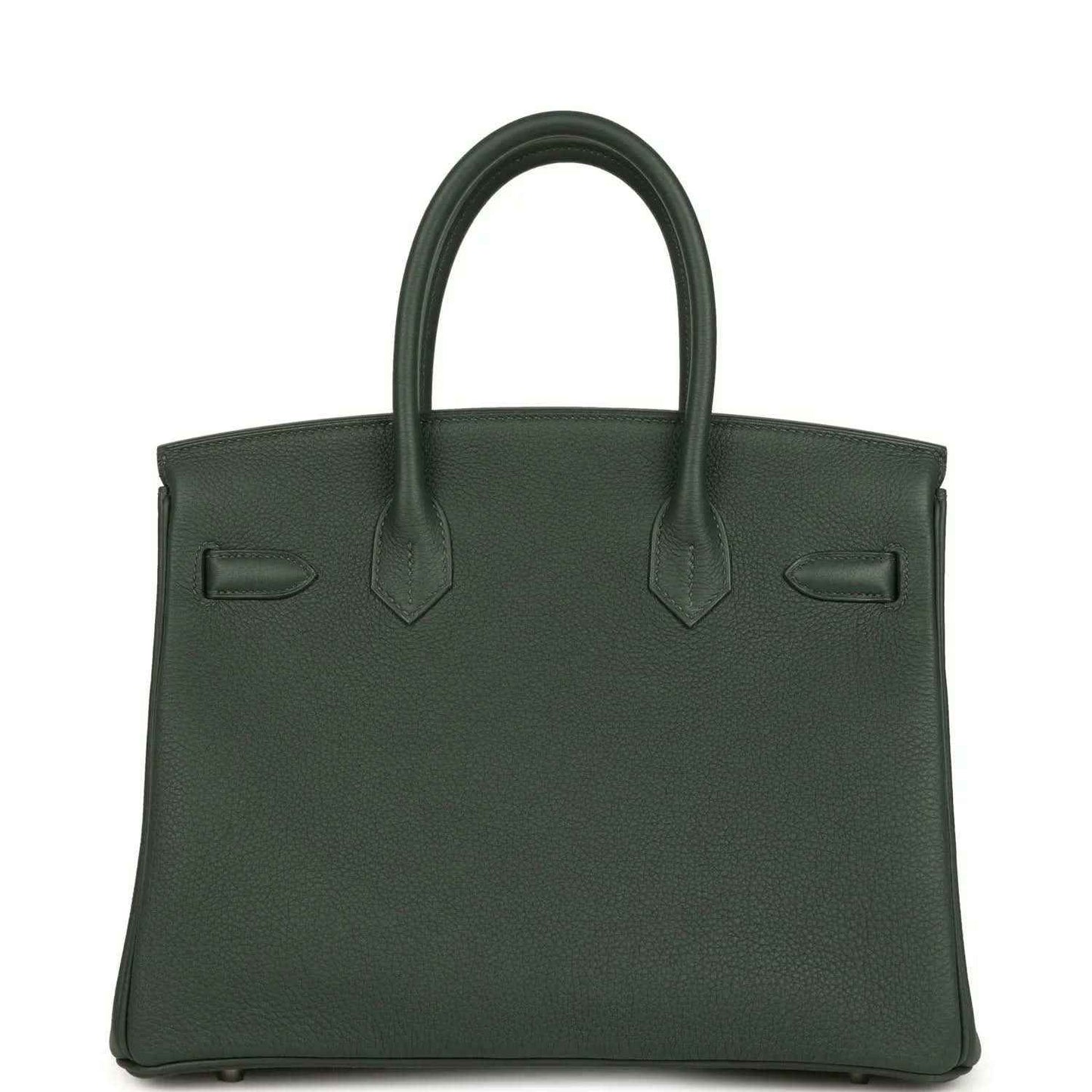 Timeless dark green leather handbag with elegant, structured silhouette and refined texture.