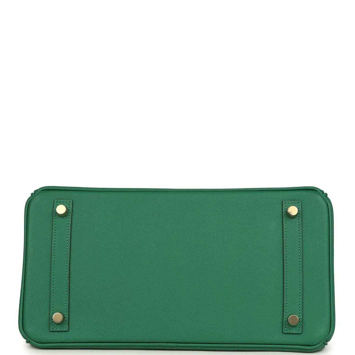 Elegant green leather handbag base with gold-tone metal feet, timeless and sophisticated.