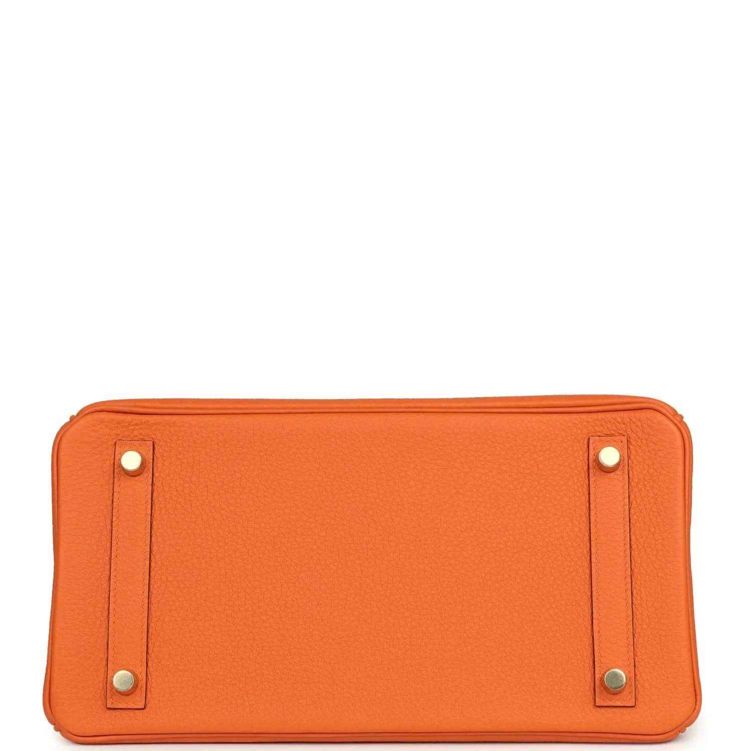 Elegant orange leather handbag base with gold-tone hardware, timeless and sophisticated.