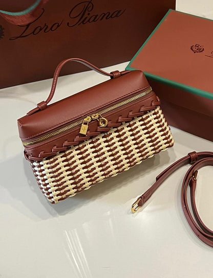 Loro Piana Extra Pocket Pouch in Wicker & Calfskin Leather