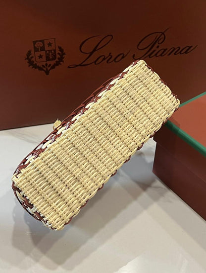 Loro Piana Extra Pocket Pouch in Wicker & Calfskin Leather