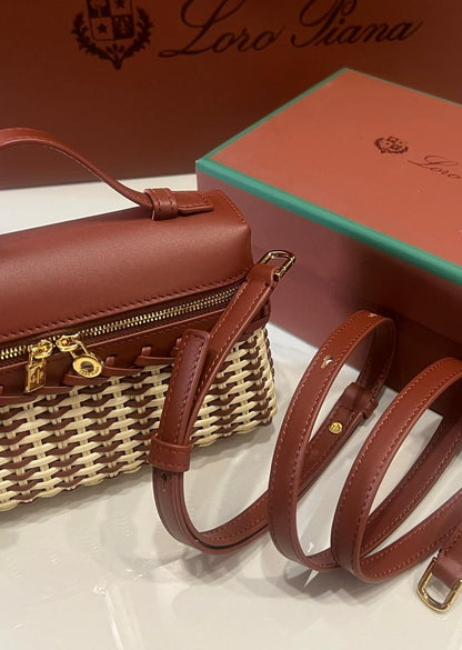 Loro Piana Extra Pocket Pouch in Wicker & Calfskin Leather