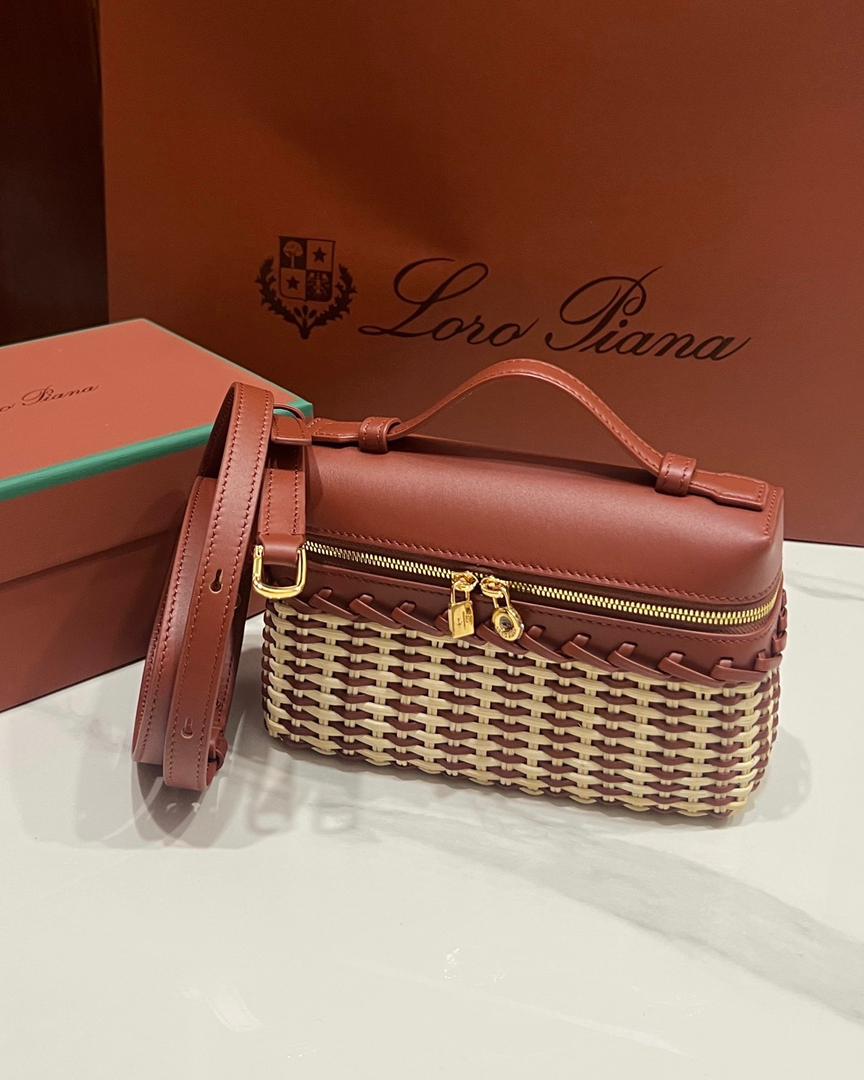 Loro Piana Extra Pocket Pouch in Wicker & Calfskin Leather