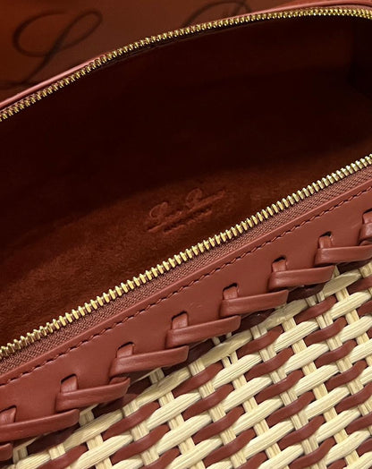 Loro Piana Extra Pocket Pouch in Wicker & Calfskin Leather