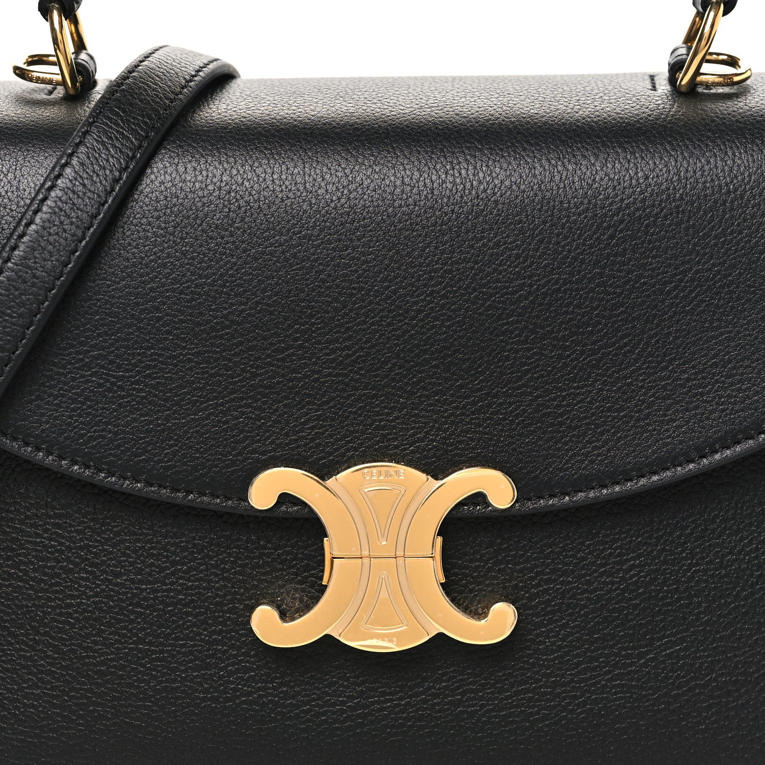 Black Celine medium shoulder bag front flap with gold-tone C clasp