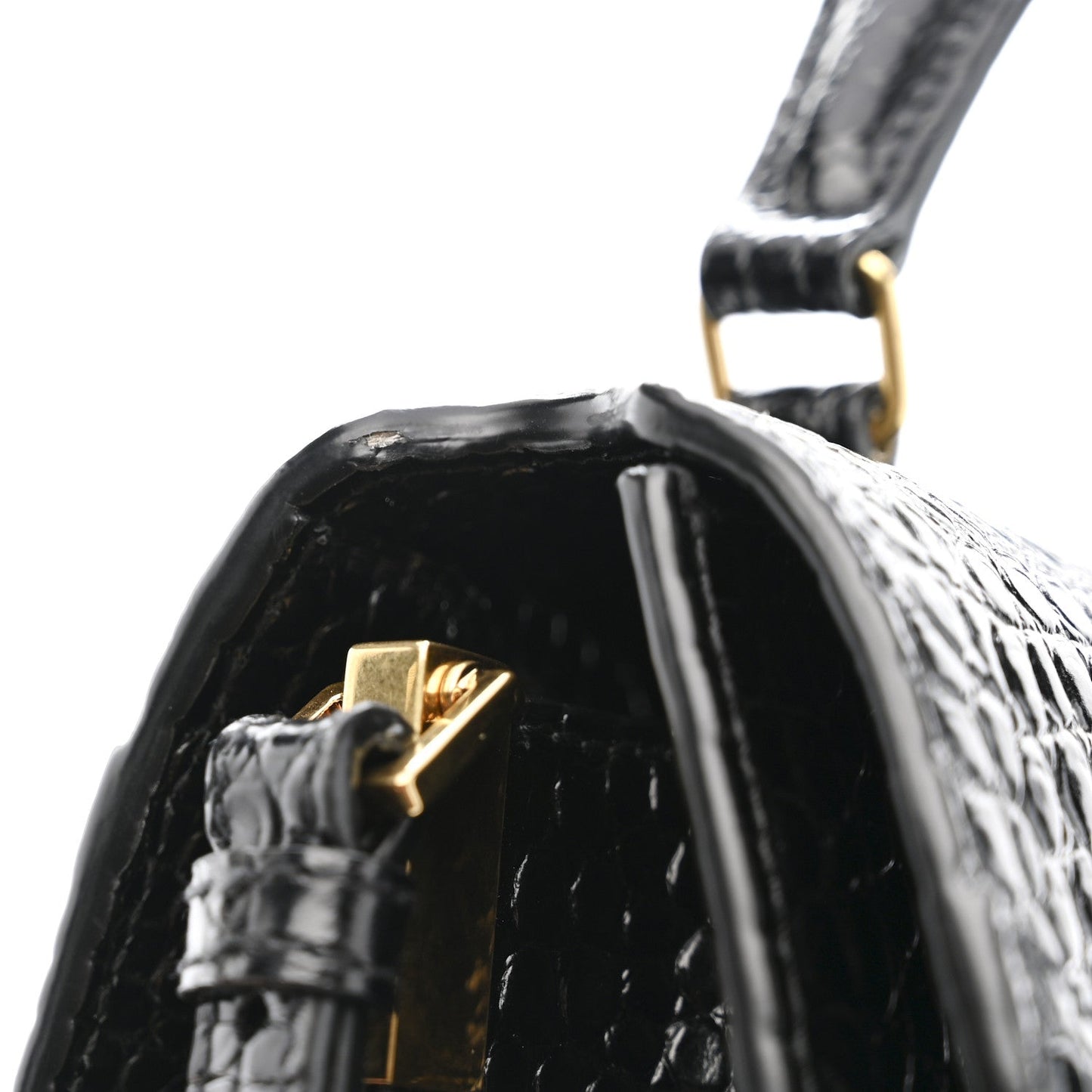Saint Laurent Cassandra Medium Top Handle Bag Crocodile Embossed Calfskin Black