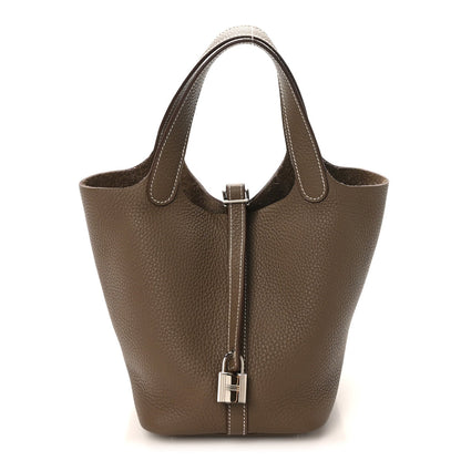 Taurillon Clemence Picotin Lock 18 PM Tote Bag Etoupe