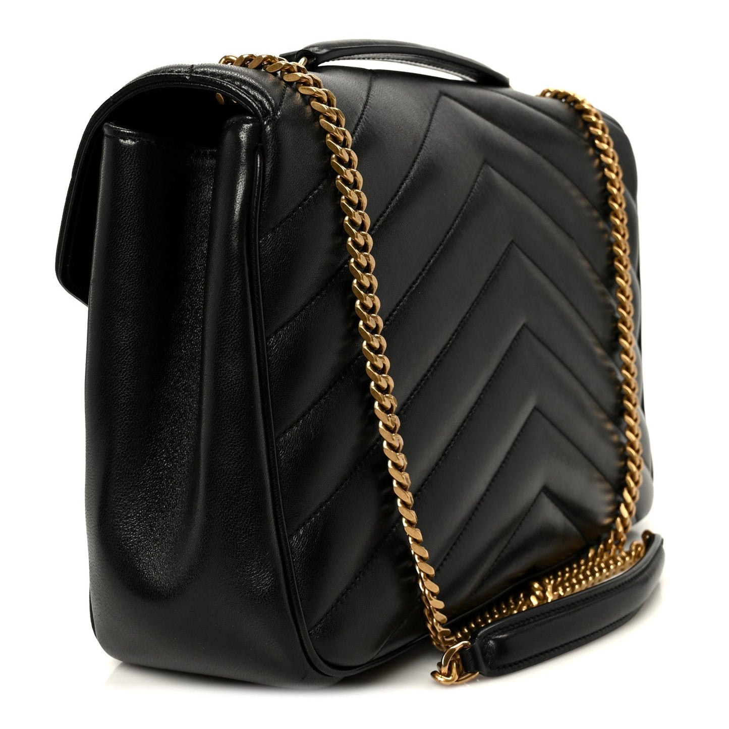 Saint Laurent Lambskin Chevron Quilted Large LouLou Shoulder Bag Black