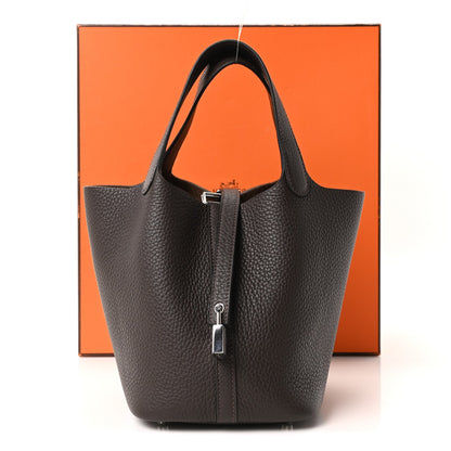 Picotin Lock 18 PM Tote Taurillon Clemence Leather Ebene